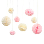 Pink Pom Pom & Honeycomb Hanging Set (8 pack)