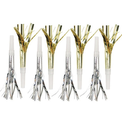 Gold & Silver Fringed Party Horns (8 pack)