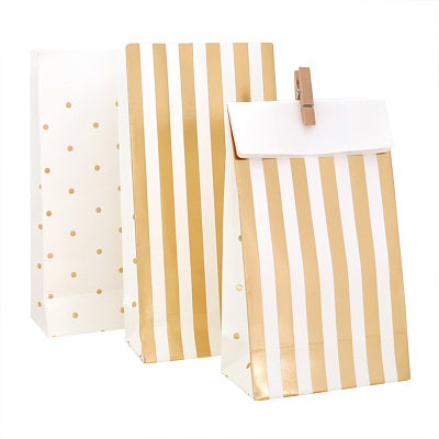 Gold Stripes & Dots Treat Bags (10 pack)