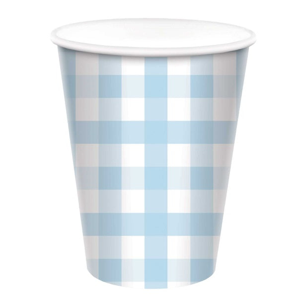 Pale Blue Gingham Cups (8 pack)