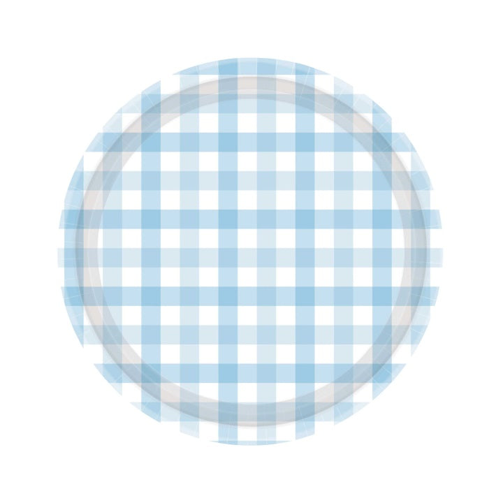 Pale Blue Gingham Dessert Plates (8 pack)
