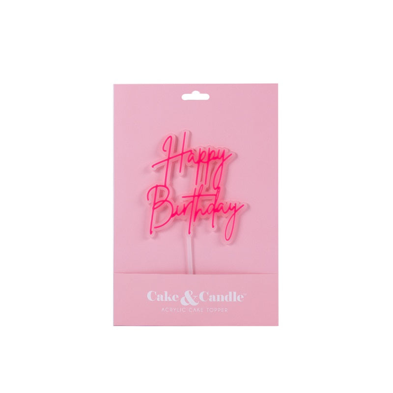 Hot Pink Layered Happy Birthday Cake Topper