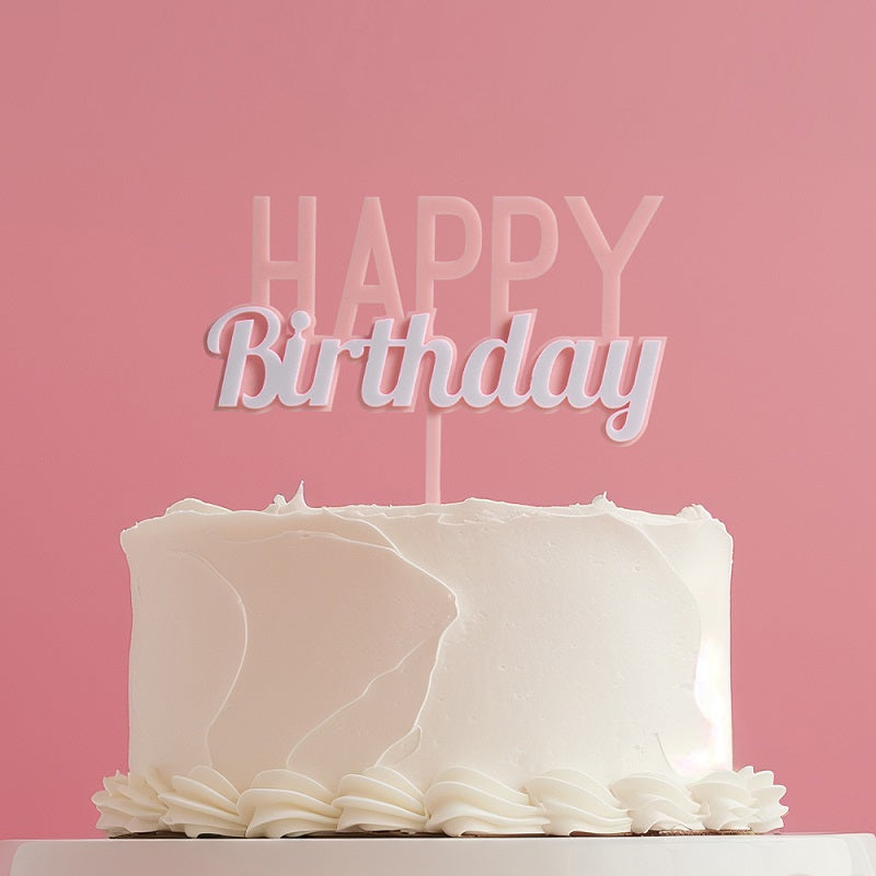 Pink Happy Birthday Acrylic Cake Topper