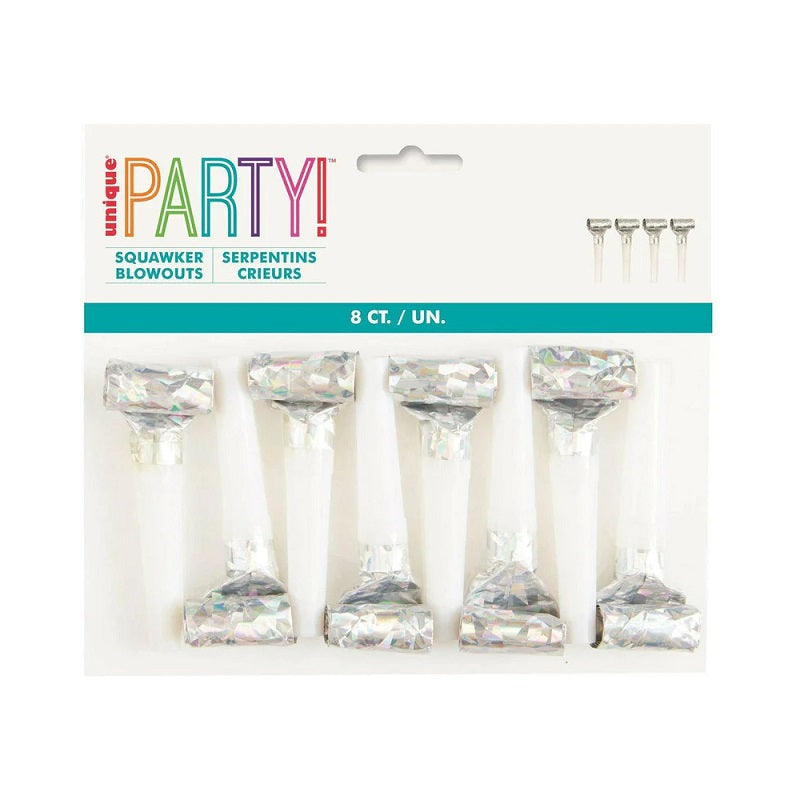 Silver Prismatic Party Blowouts (8 pack)