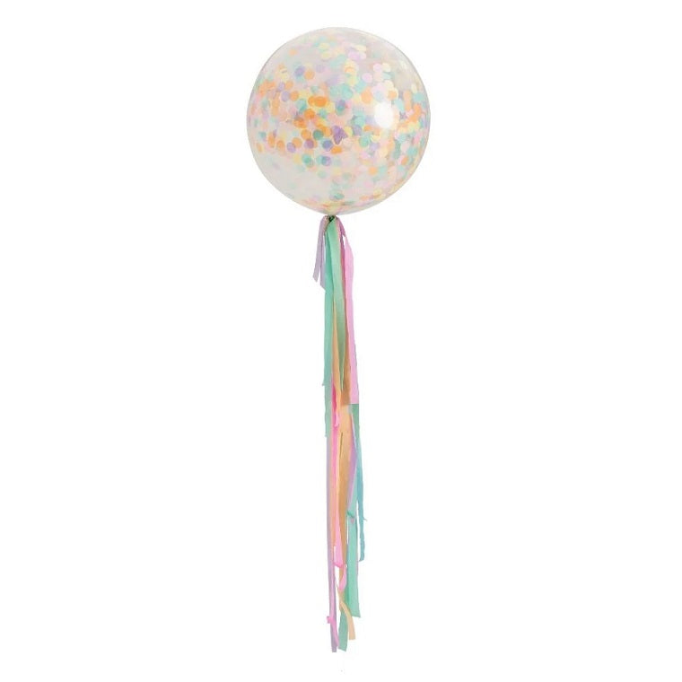 Pastel Rainbow Jumbo Confetti Balloon + Streamers