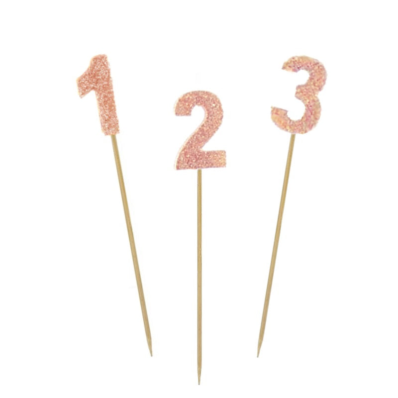 Rose Gold Glitter Number Candle (0-9)