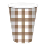 Teddy Brown Gingham Cups (8 pack)