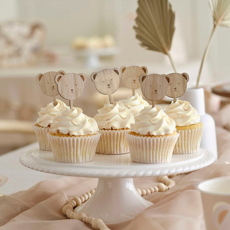 Wooden Teddy Bear Cupcake Toppers (6 pack)