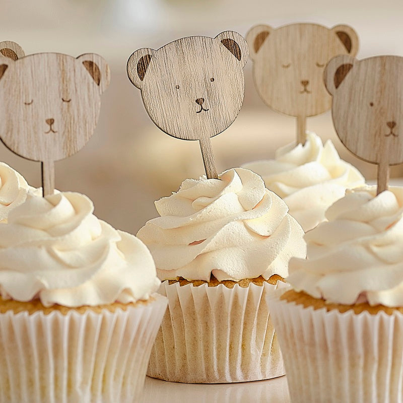 Wooden Teddy Bear Cupcake Toppers (6 pack)