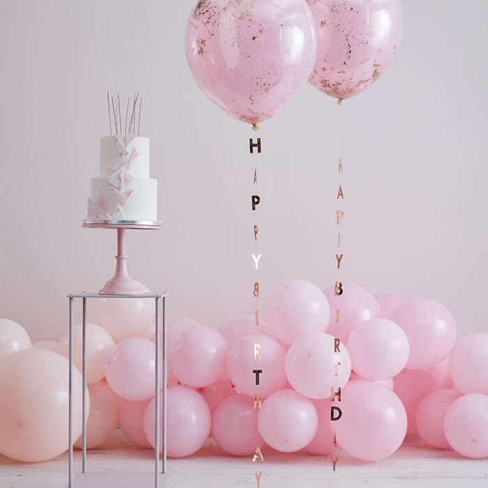 Rose Gold Happy Birthday Balloon Tails (5 pack)