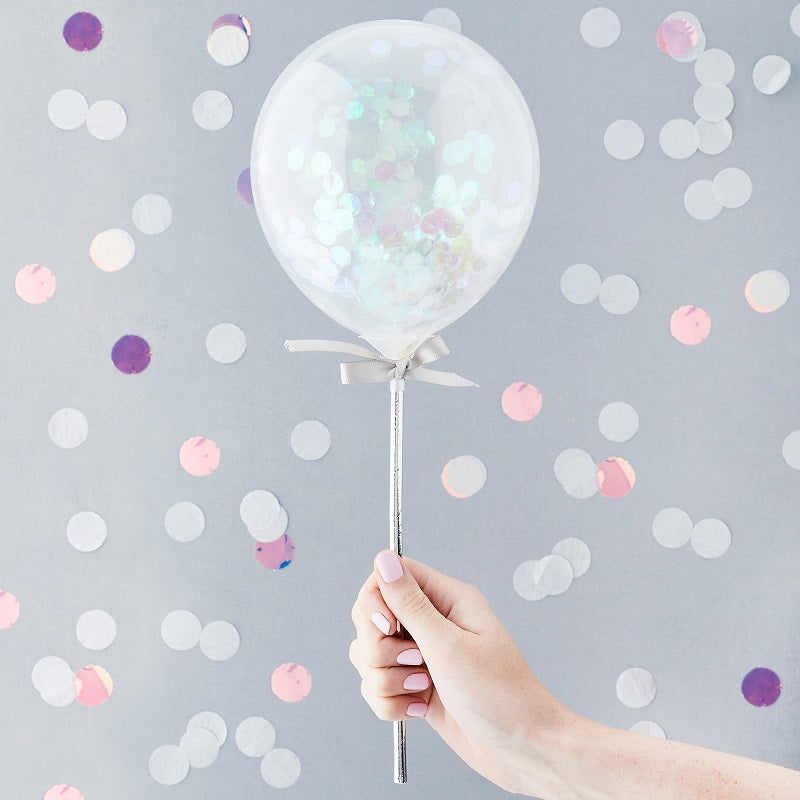 Iridescent Mini Confetti Balloon Wands (5 pack)