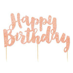 Happy Birthday Rose Gold Glitter Cake Topper