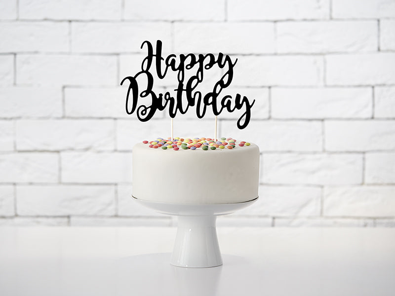Black Happy Birthday Cake Topper