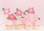 Pink Flowers Cake Topper Set