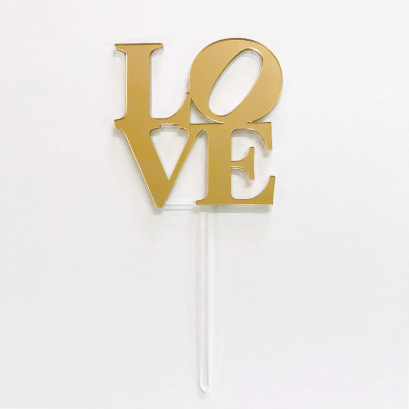 Love Stacked Gold Cake Topper