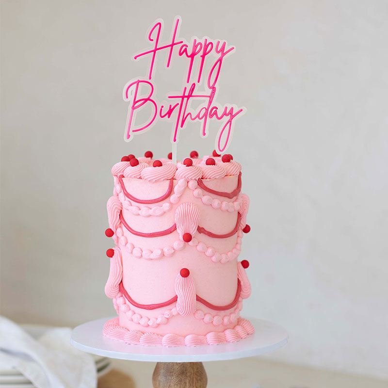 Pink Layered Happy Birthday Cake Topper