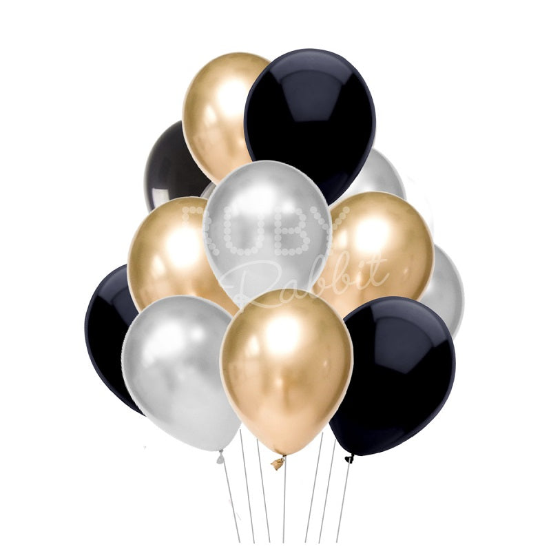 INFLATED Black Gold Silver Balloon Bouquet (PICKUP)