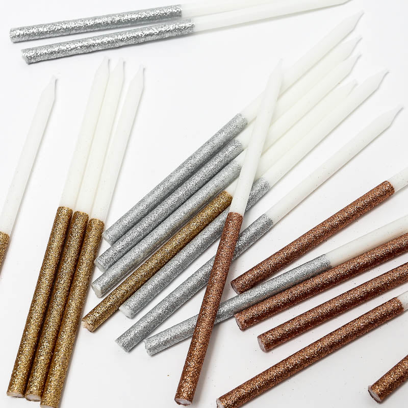 Rose Gold Glitter Dipped Candles (12 pack)
