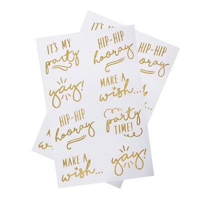 Hip Hip Hooray Gold Tattoos (16 pack)