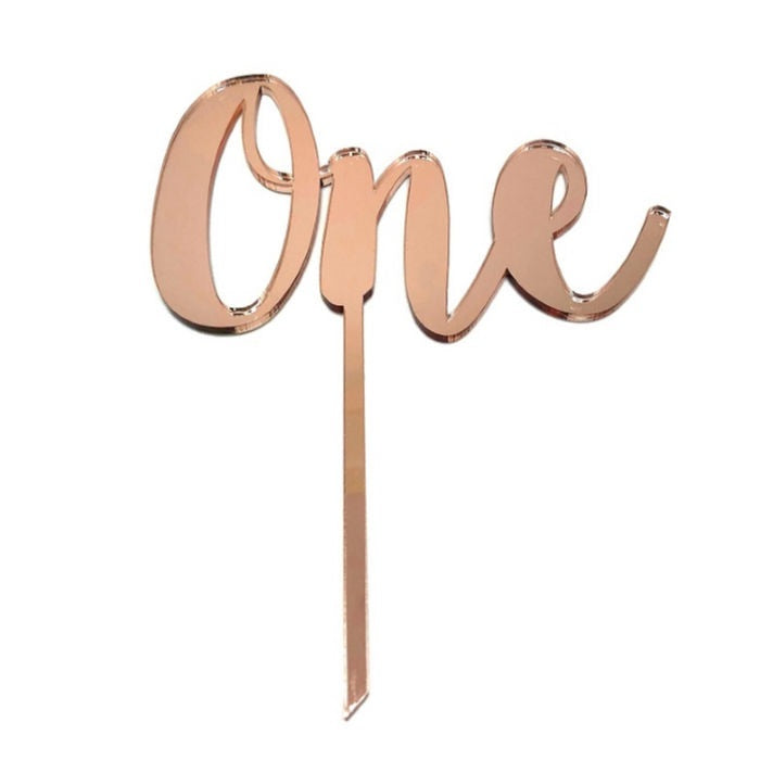 Rose Gold Mirrored One Cake Topper