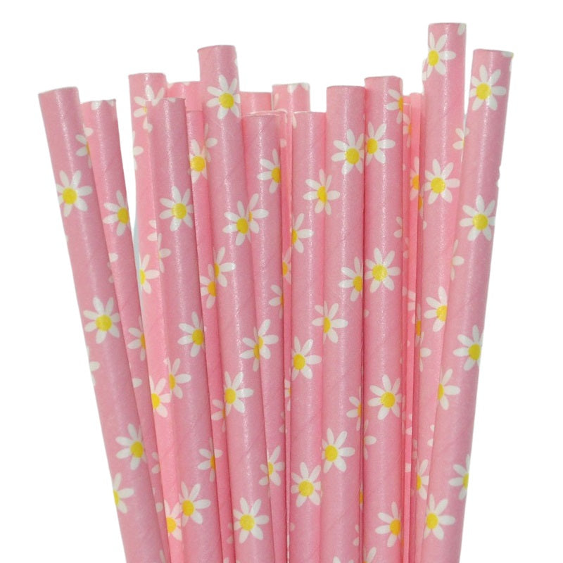 Pink Daisy Straws (25 pack)