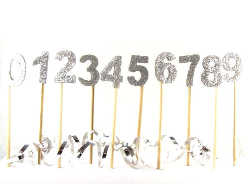 Silver Glitter Number Candle (0-9)