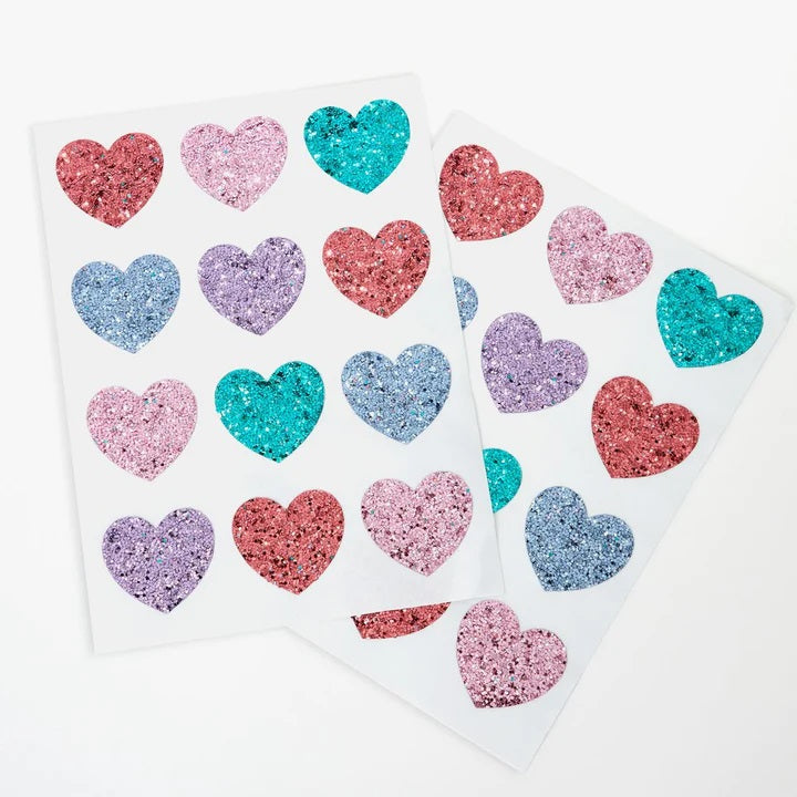 Rainbow Glitter Heart Stickers (8 sheets)