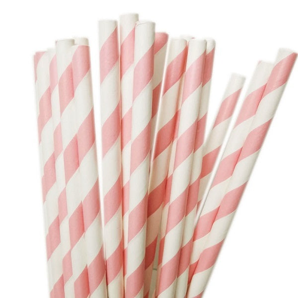 Pale Pink Striped Straws (25 pack)