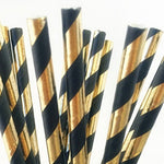 Black & Gold Striped Straws (25 pack)