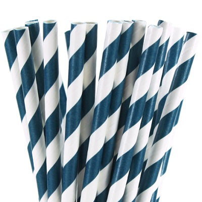 Navy Blue Striped Straws (25 pack)