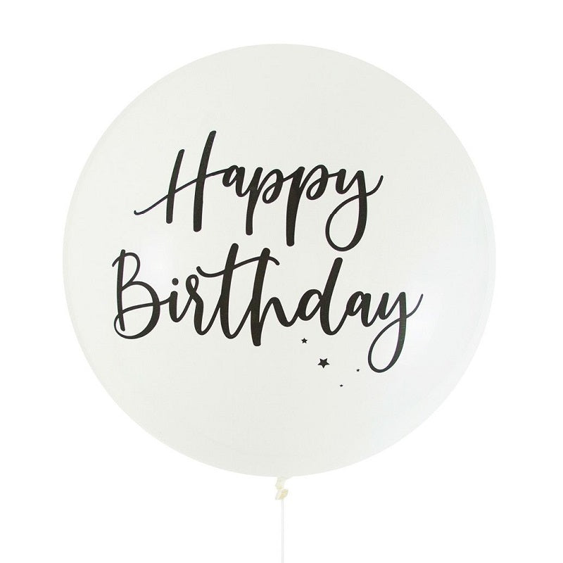 White Happy Birthday Giant 90cm Balloon