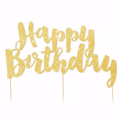 Happy Birthday Gold Glitter Cake Topper