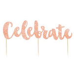 Celebrate Rose Gold Glitter Cake Topper