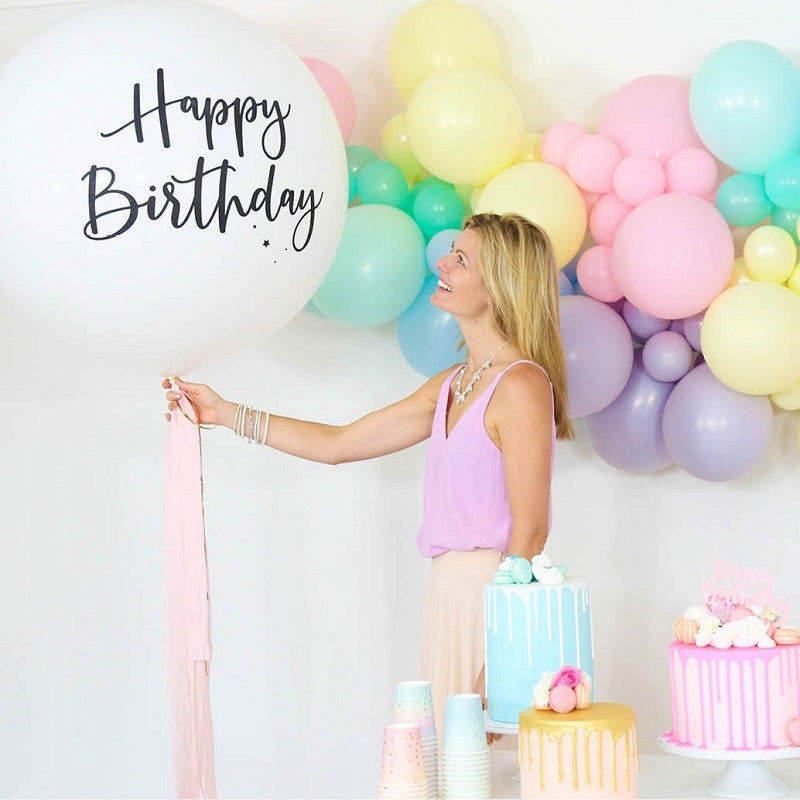 White Happy Birthday Giant 90cm Balloon