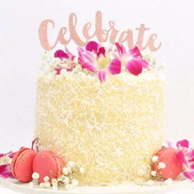 Celebrate Rose Gold Glitter Cake Topper