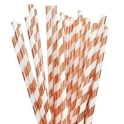 Rose Gold Foil Striped Straws (25 pack) – Ruby Rabbit