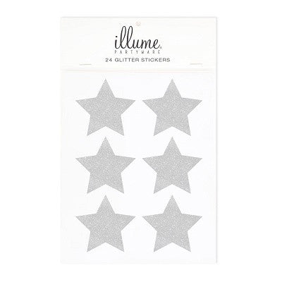 Silver Glitter Star Stickers (24 pack)